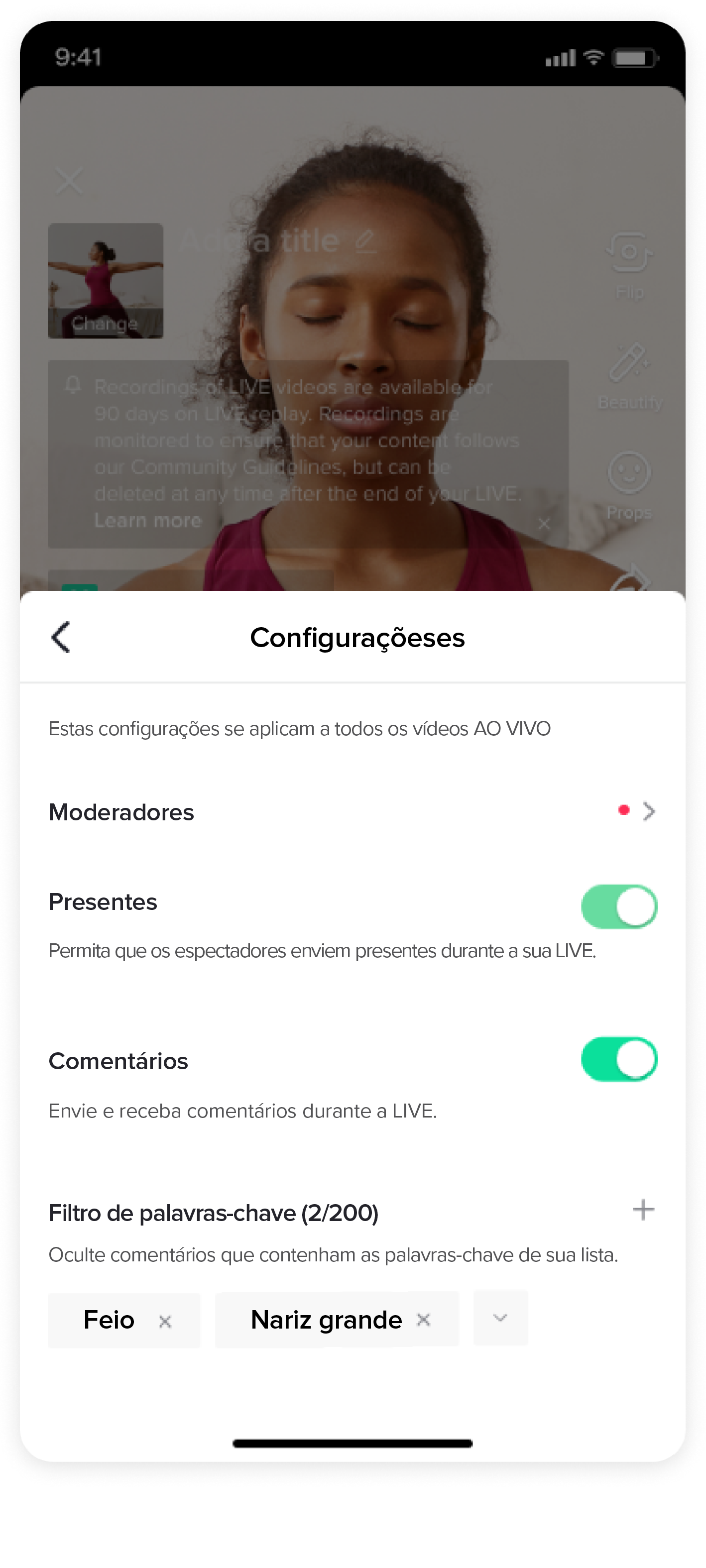 Como usar filtros das transmissões ao vivo (lives) fora do