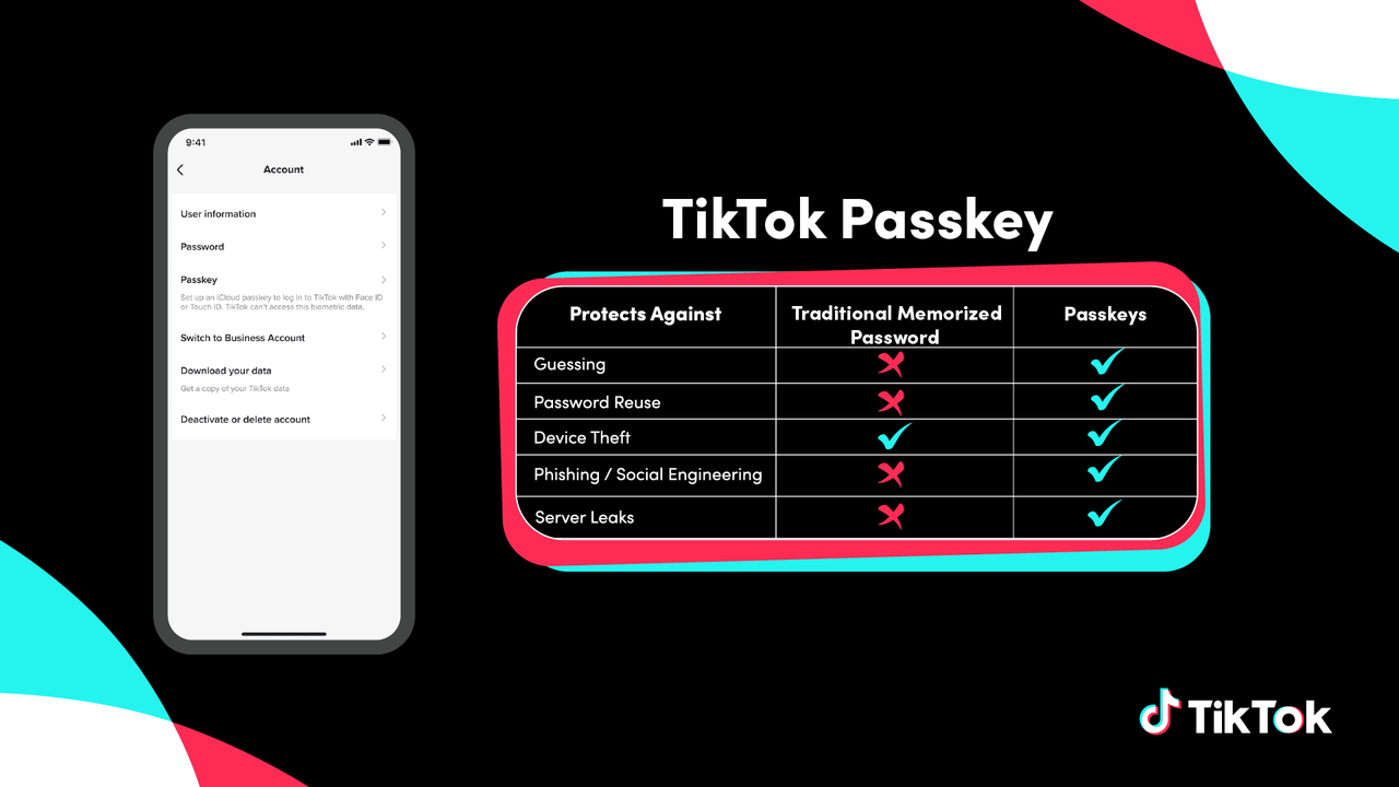 TikTok Passkeys for Login: The more secure way to log into your TikTok  account | TikTok Newsroom